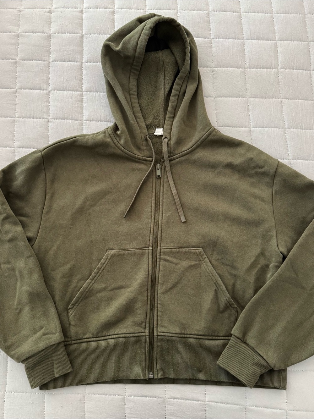 ZELLA Olive Green Full-Zip Cropped Hooded Sweatshirt